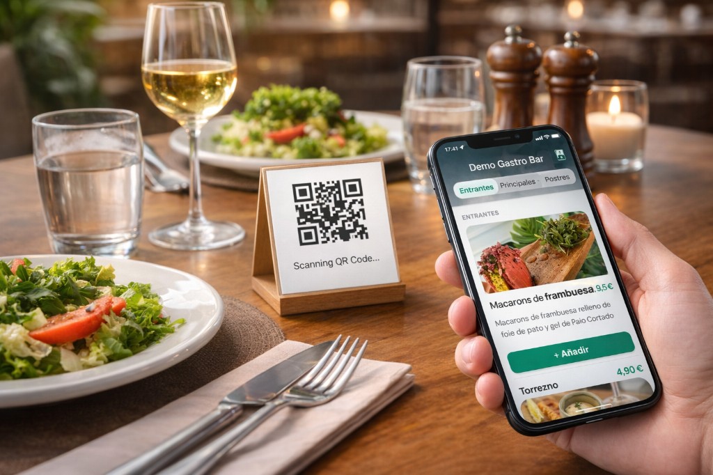 Cliente escaneando código QR para ver la carta digital del restaurante